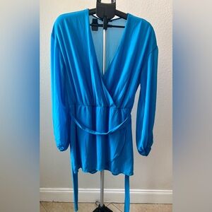 Fashion Nova Vibrant Blue Wrap Midi Dress